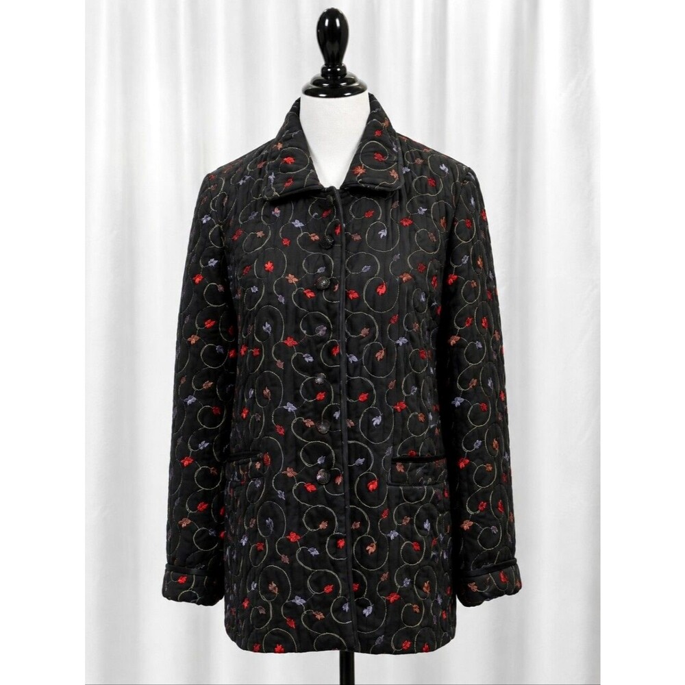 Vintage Korean Embroidered Black Statement Jacket Floral Scroll Wearable Art